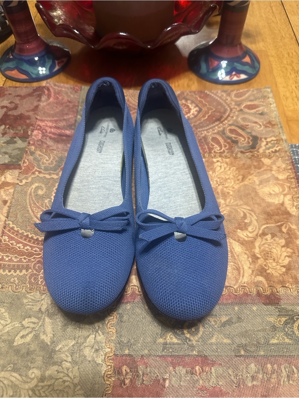 Clarks Women's Navy Blue Knit Ballet Flats with Bow